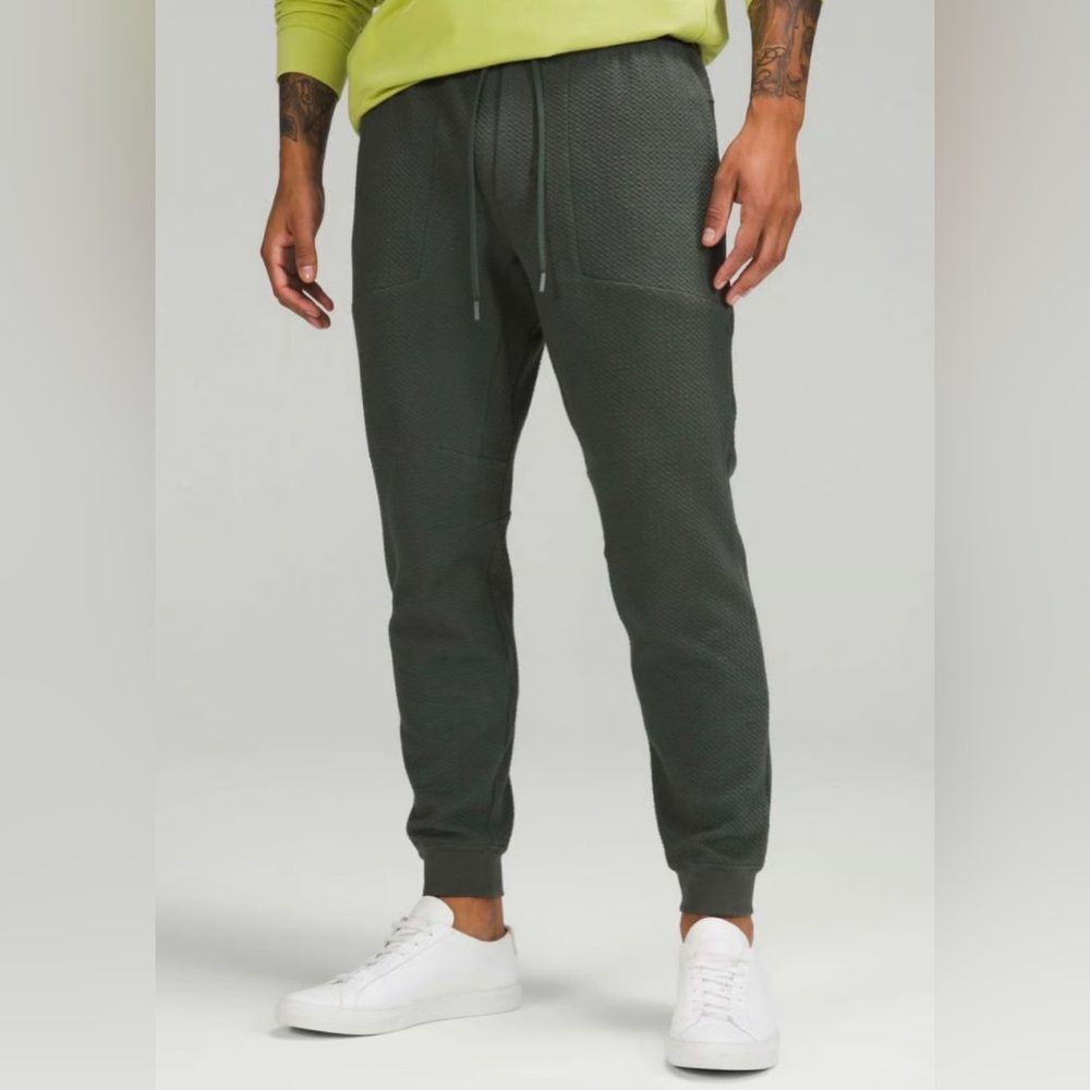 Lululemon At Ease Joggers textured double-knit cotton blend spruce green size XS